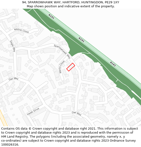 94, SPARROWHAWK WAY, HARTFORD, HUNTINGDON, PE29 1XY: Location map and indicative extent of plot