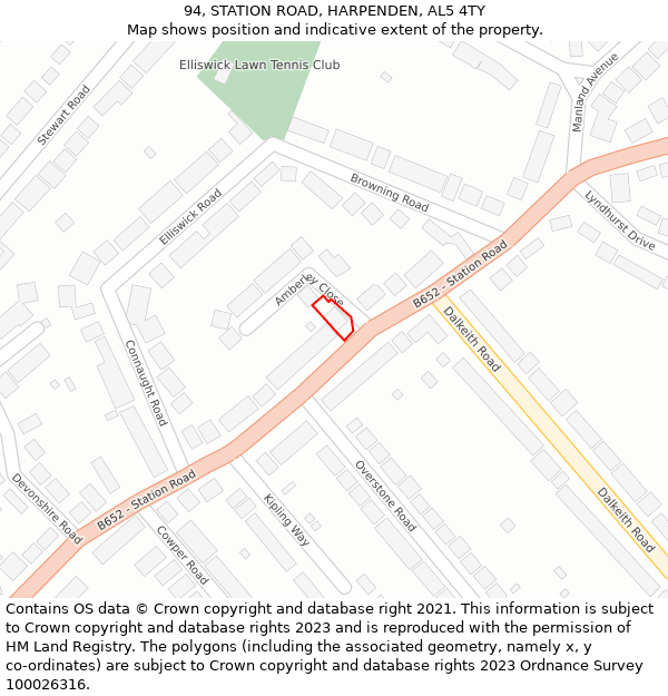 94, STATION ROAD, HARPENDEN, AL5 4TY: Location map and indicative extent of plot