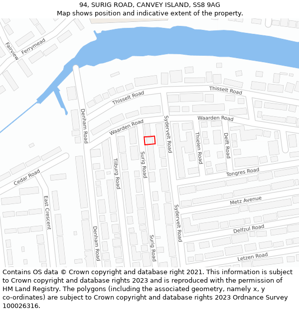 94, SURIG ROAD, CANVEY ISLAND, SS8 9AG: Location map and indicative extent of plot