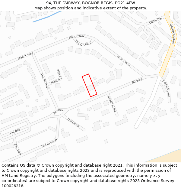 94, THE FAIRWAY, BOGNOR REGIS, PO21 4EW: Location map and indicative extent of plot