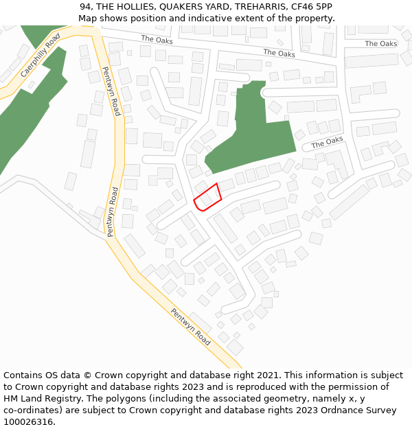 94, THE HOLLIES, QUAKERS YARD, TREHARRIS, CF46 5PP: Location map and indicative extent of plot