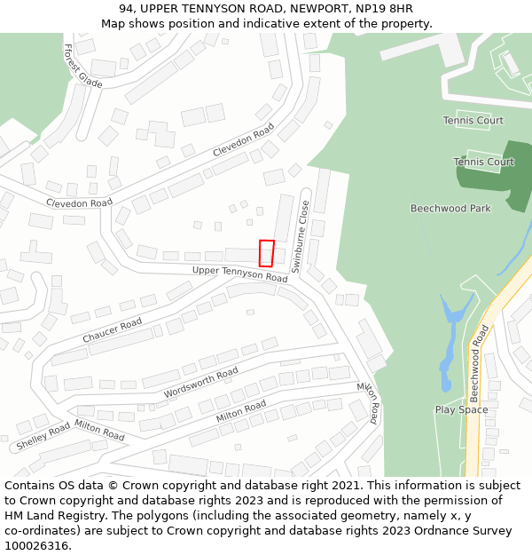 94, UPPER TENNYSON ROAD, NEWPORT, NP19 8HR: Location map and indicative extent of plot
