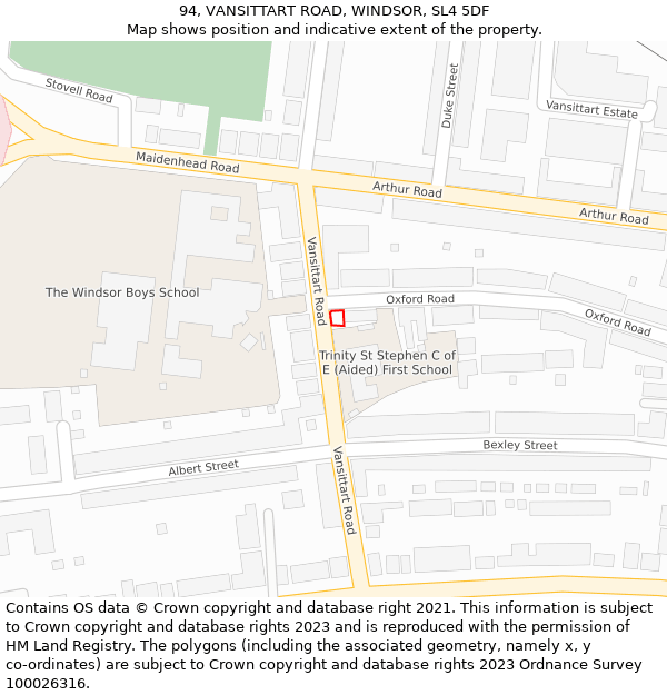 94, VANSITTART ROAD, WINDSOR, SL4 5DF: Location map and indicative extent of plot