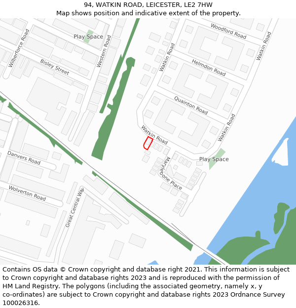 94, WATKIN ROAD, LEICESTER, LE2 7HW: Location map and indicative extent of plot