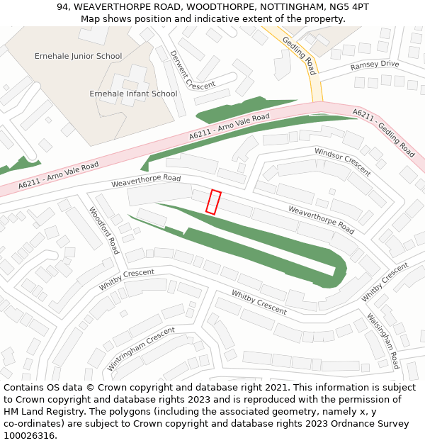 94, WEAVERTHORPE ROAD, WOODTHORPE, NOTTINGHAM, NG5 4PT: Location map and indicative extent of plot