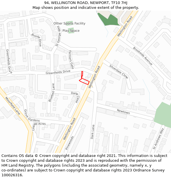 94, WELLINGTON ROAD, NEWPORT, TF10 7HJ: Location map and indicative extent of plot