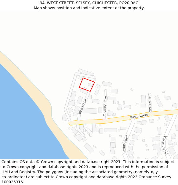 94, WEST STREET, SELSEY, CHICHESTER, PO20 9AG: Location map and indicative extent of plot