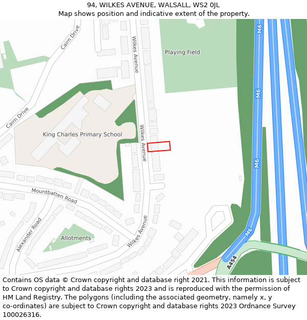 94, WILKES AVENUE, WALSALL, WS2 0JL: Location map and indicative extent of plot