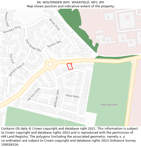 94, WOLFENDEN WAY, WAKEFIELD, WF1 3FA: Location map and indicative extent of plot