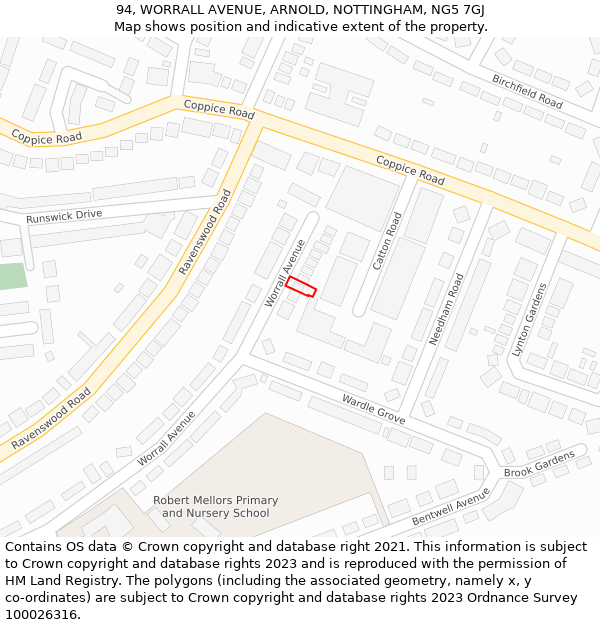 94, WORRALL AVENUE, ARNOLD, NOTTINGHAM, NG5 7GJ: Location map and indicative extent of plot
