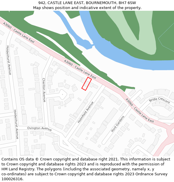 942, CASTLE LANE EAST, BOURNEMOUTH, BH7 6SW: Location map and indicative extent of plot