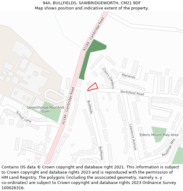 94A, BULLFIELDS, SAWBRIDGEWORTH, CM21 9DF: Location map and indicative extent of plot