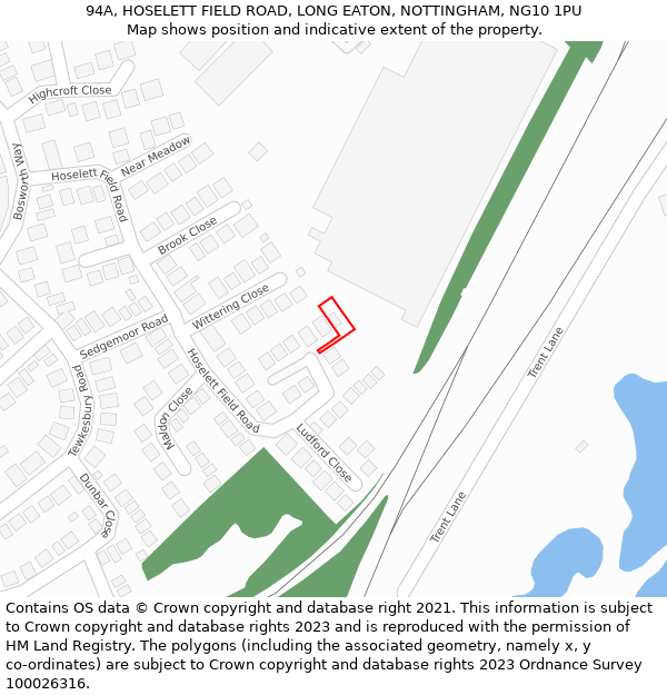 94A, HOSELETT FIELD ROAD, LONG EATON, NOTTINGHAM, NG10 1PU: Location map and indicative extent of plot