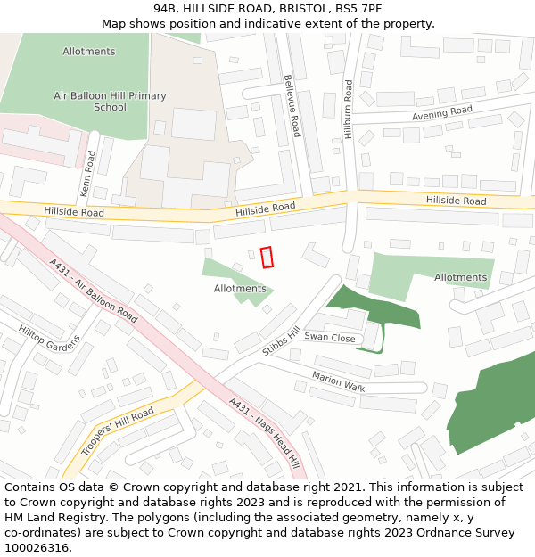 94B, HILLSIDE ROAD, BRISTOL, BS5 7PF: Location map and indicative extent of plot