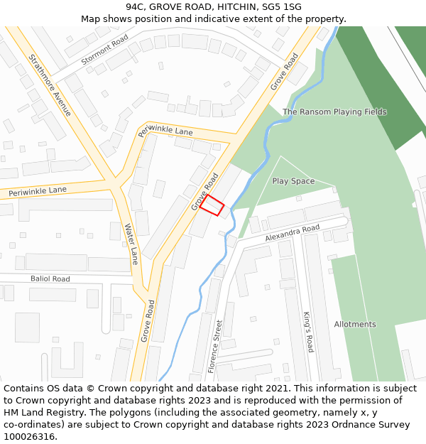 94C, GROVE ROAD, HITCHIN, SG5 1SG: Location map and indicative extent of plot