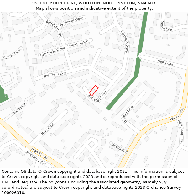 95, BATTALION DRIVE, WOOTTON, NORTHAMPTON, NN4 6RX: Location map and indicative extent of plot