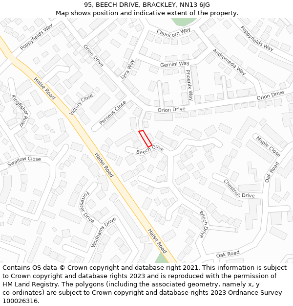 95, BEECH DRIVE, BRACKLEY, NN13 6JG: Location map and indicative extent of plot