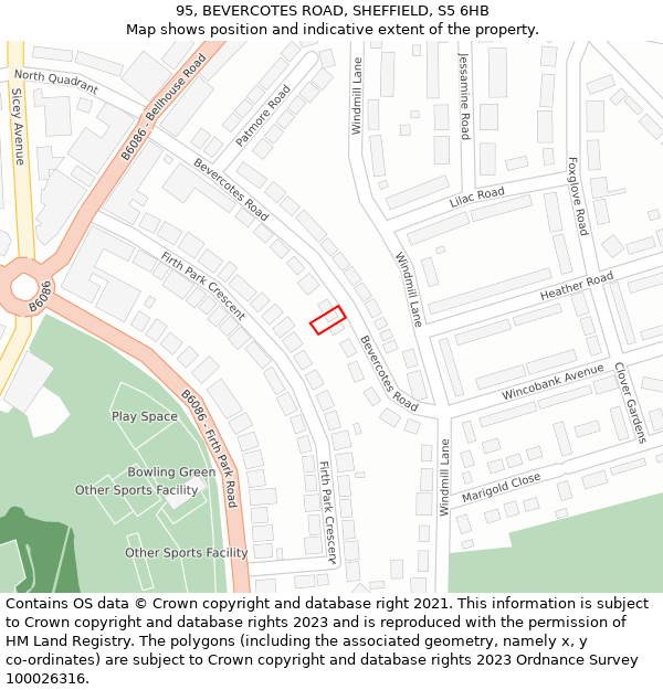 95, BEVERCOTES ROAD, SHEFFIELD, S5 6HB: Location map and indicative extent of plot