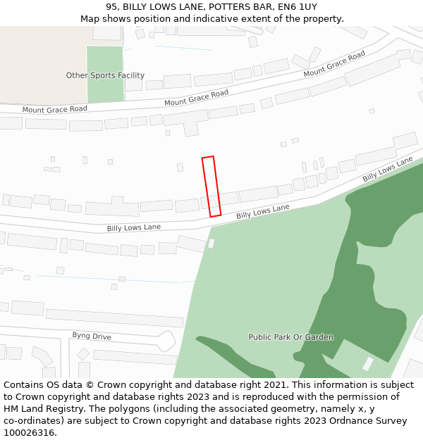 95, BILLY LOWS LANE, POTTERS BAR, EN6 1UY: Location map and indicative extent of plot