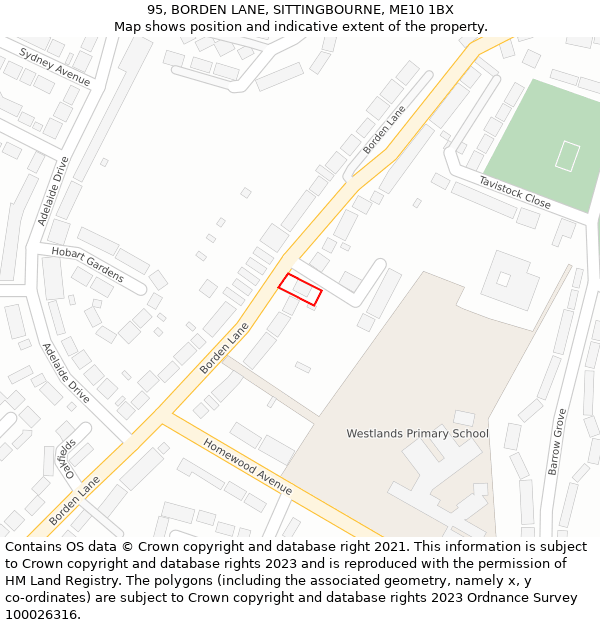 95, BORDEN LANE, SITTINGBOURNE, ME10 1BX: Location map and indicative extent of plot