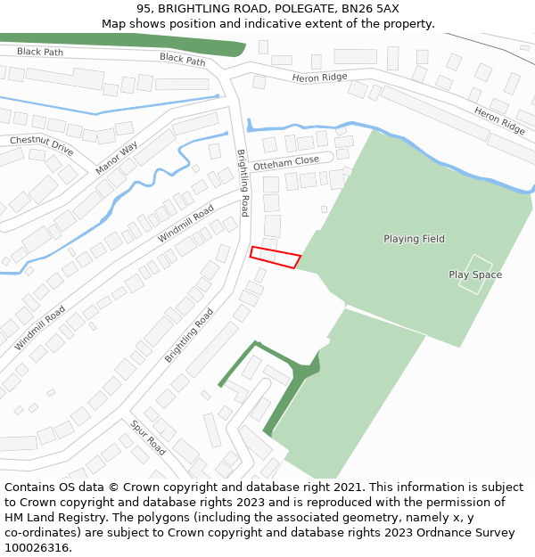 95, BRIGHTLING ROAD, POLEGATE, BN26 5AX: Location map and indicative extent of plot