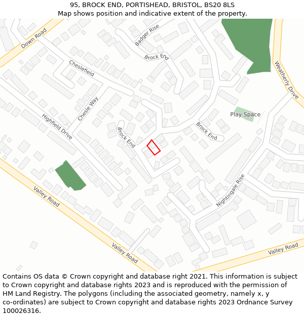 95, BROCK END, PORTISHEAD, BRISTOL, BS20 8LS: Location map and indicative extent of plot