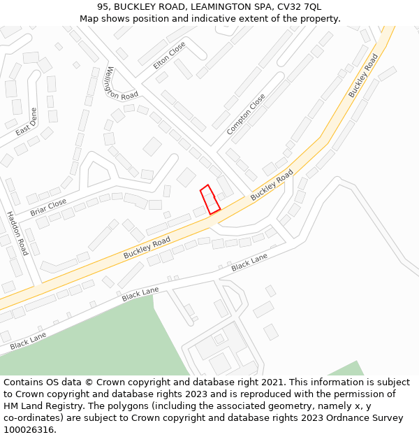 95, BUCKLEY ROAD, LEAMINGTON SPA, CV32 7QL: Location map and indicative extent of plot