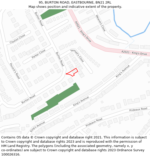 95, BURTON ROAD, EASTBOURNE, BN21 2RL: Location map and indicative extent of plot
