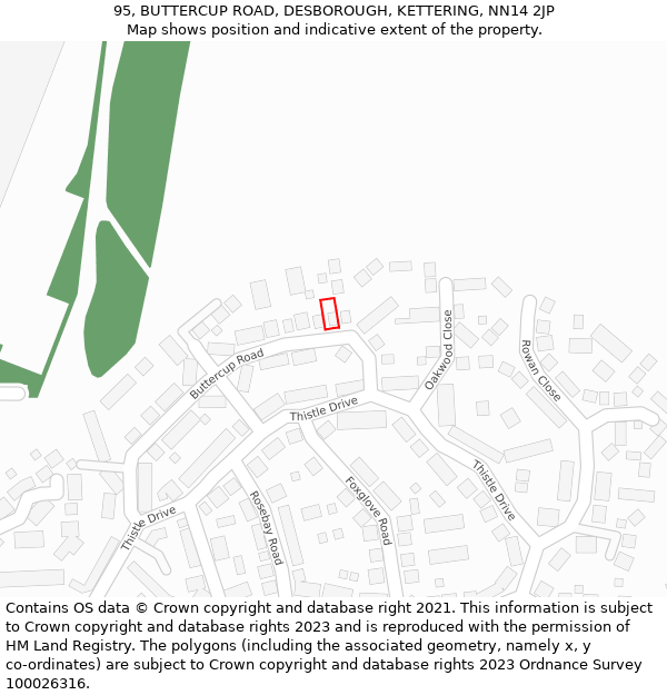 95, BUTTERCUP ROAD, DESBOROUGH, KETTERING, NN14 2JP: Location map and indicative extent of plot