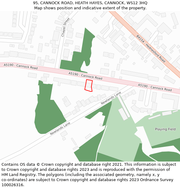 95, CANNOCK ROAD, HEATH HAYES, CANNOCK, WS12 3HQ: Location map and indicative extent of plot