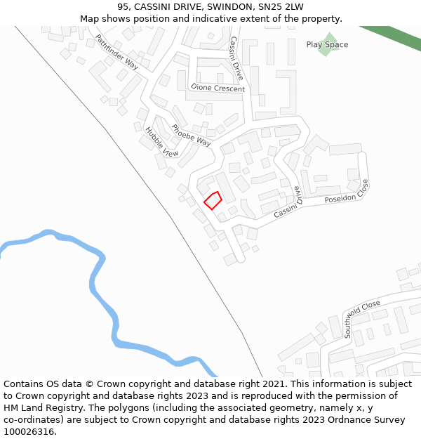 95, CASSINI DRIVE, SWINDON, SN25 2LW: Location map and indicative extent of plot