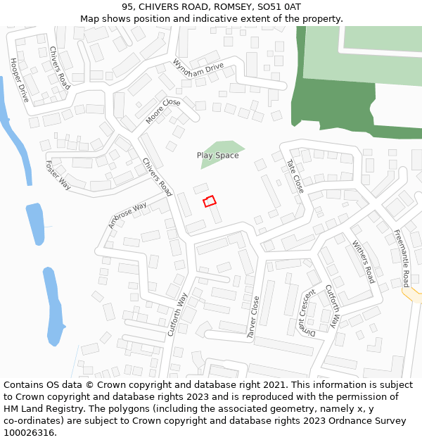 95, CHIVERS ROAD, ROMSEY, SO51 0AT: Location map and indicative extent of plot