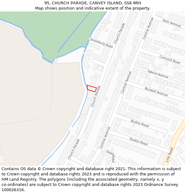 95, CHURCH PARADE, CANVEY ISLAND, SS8 9RH: Location map and indicative extent of plot