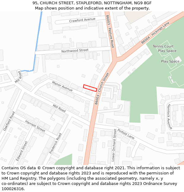 95, CHURCH STREET, STAPLEFORD, NOTTINGHAM, NG9 8GF: Location map and indicative extent of plot