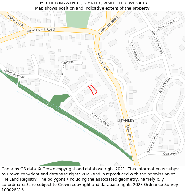 95, CLIFTON AVENUE, STANLEY, WAKEFIELD, WF3 4HB: Location map and indicative extent of plot