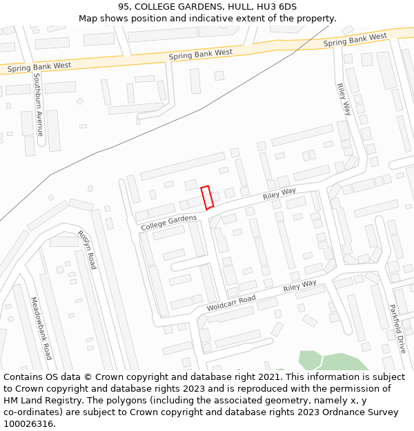 95, COLLEGE GARDENS, HULL, HU3 6DS: Location map and indicative extent of plot