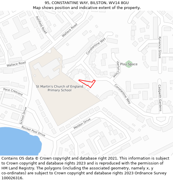 95, CONSTANTINE WAY, BILSTON, WV14 8GU: Location map and indicative extent of plot