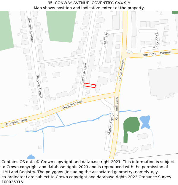 95, CONWAY AVENUE, COVENTRY, CV4 9JA: Location map and indicative extent of plot