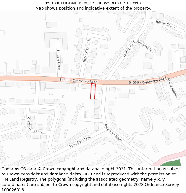95, COPTHORNE ROAD, SHREWSBURY, SY3 8ND: Location map and indicative extent of plot