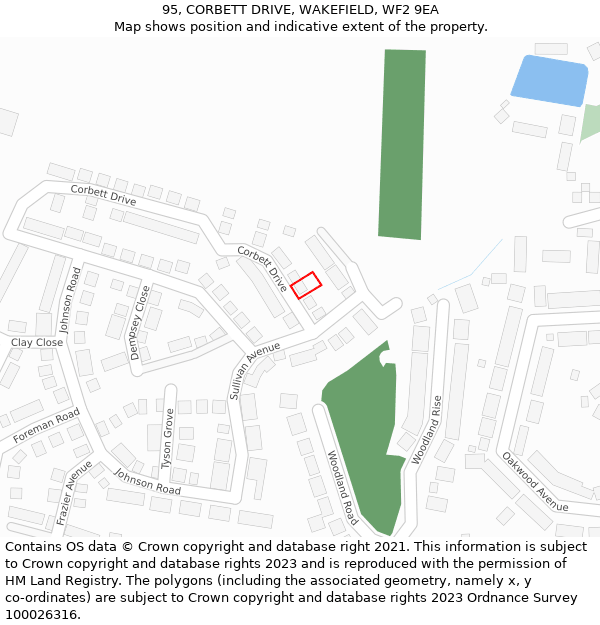 95, CORBETT DRIVE, WAKEFIELD, WF2 9EA: Location map and indicative extent of plot