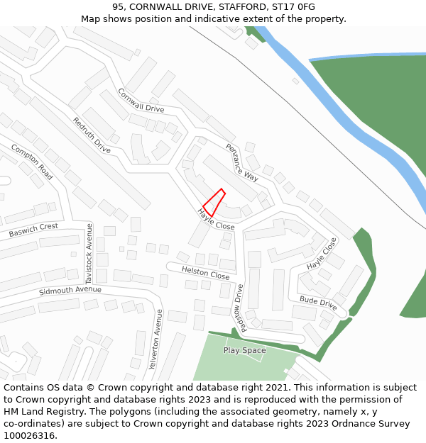 95, CORNWALL DRIVE, STAFFORD, ST17 0FG: Location map and indicative extent of plot