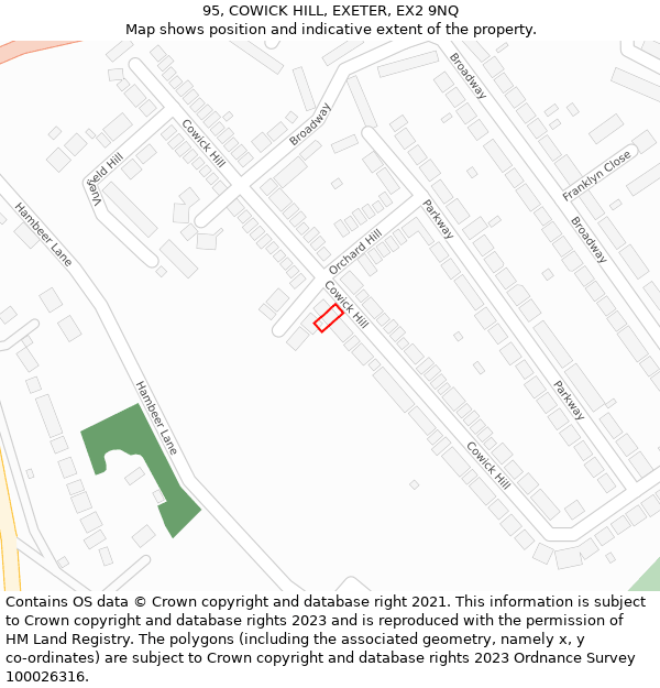 95, COWICK HILL, EXETER, EX2 9NQ: Location map and indicative extent of plot