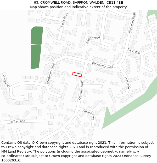 95, CROMWELL ROAD, SAFFRON WALDEN, CB11 4BE: Location map and indicative extent of plot