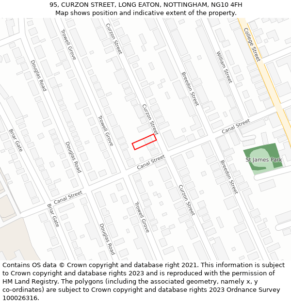 95, CURZON STREET, LONG EATON, NOTTINGHAM, NG10 4FH: Location map and indicative extent of plot