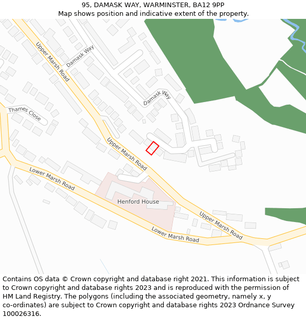 95, DAMASK WAY, WARMINSTER, BA12 9PP: Location map and indicative extent of plot