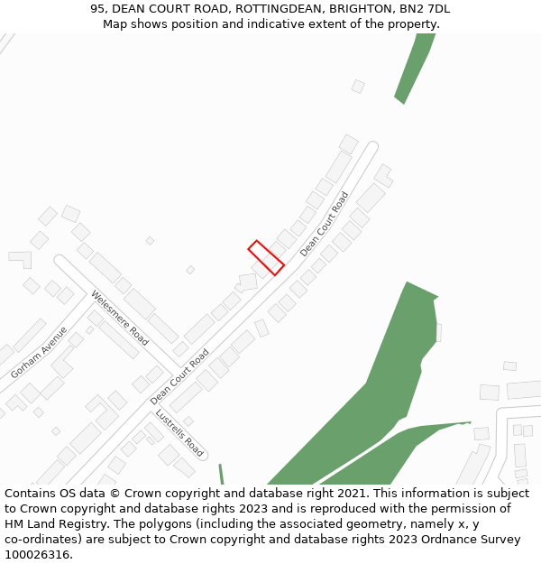 95, DEAN COURT ROAD, ROTTINGDEAN, BRIGHTON, BN2 7DL: Location map and indicative extent of plot