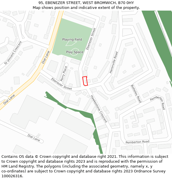 95, EBENEZER STREET, WEST BROMWICH, B70 0HY: Location map and indicative extent of plot