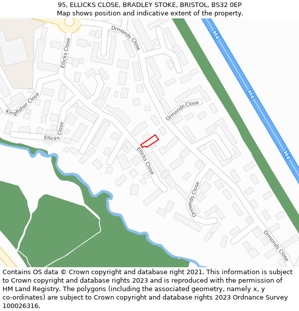 95, ELLICKS CLOSE, BRADLEY STOKE, BRISTOL, BS32 0EP: Location map and indicative extent of plot