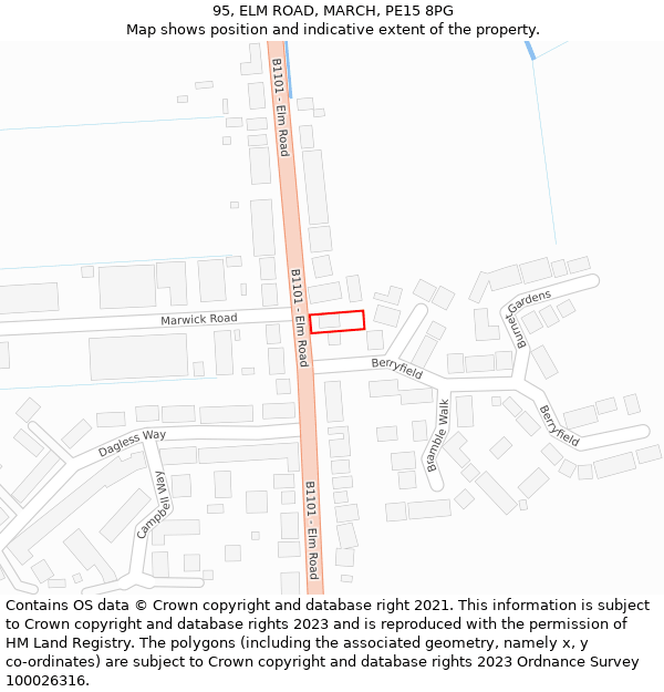 95, ELM ROAD, MARCH, PE15 8PG: Location map and indicative extent of plot