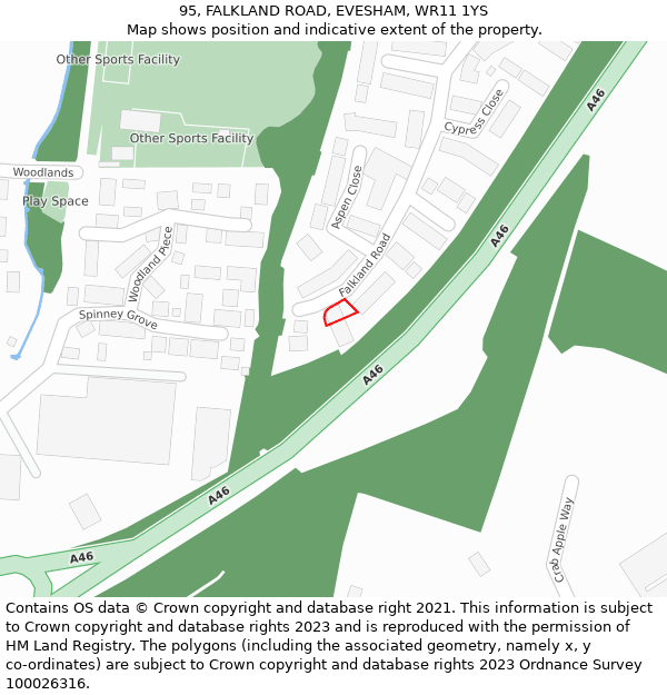 95, FALKLAND ROAD, EVESHAM, WR11 1YS: Location map and indicative extent of plot